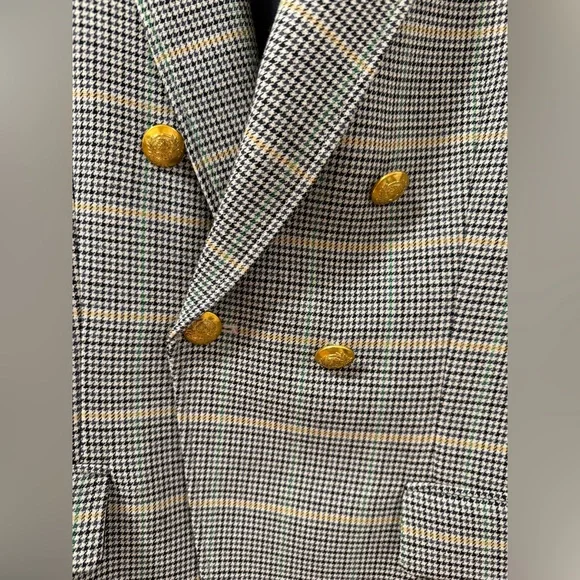 ALC Sedgwick Green Yellow Plaid Gold Double Breasted Blazer Preppy Fall Tailored - Picture 5 of 16